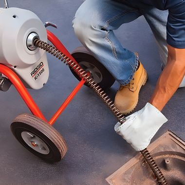 Click here to see Ridgid 23697 RIDGID K-1500B Drain Cleaning Machine with A-1 Mitt, A-12 Pin Key, and Rear Guide Hose, 115V - 23697