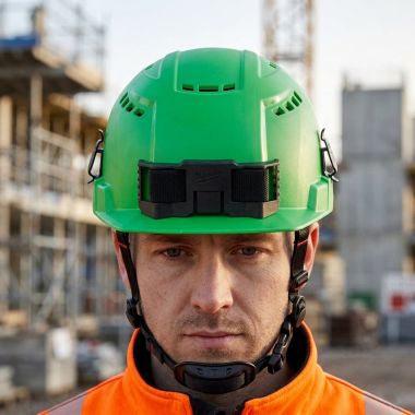 Click here to see Milwaukee 48-73-1370 Milwaukee BOLT Front-Brim Vented Safety Helmet w/ IMPACT ARMOR Liner, Type 2 Class C, Green - 48-73-1370