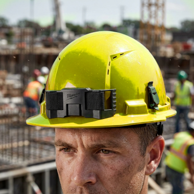 Click here to see Milwaukee 48-73-1202C Milwaukee BOLT Vented Front-Brim Hard Hat w/ 4-Point Ratcheting Suspension(Canada), Type 1 Class C, Yellow - 48-73-1202C