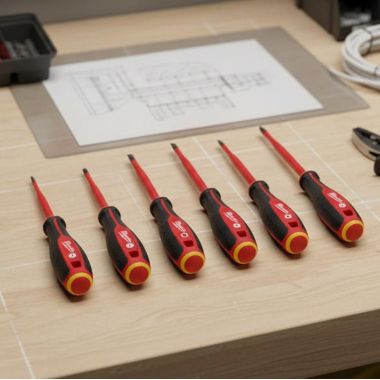 Click here to see Milwaukee 48-22-2206 Milwaukee Insulated Slim Tip Screwdriver Set with Phillips, Cabinet, and Square Screwdriver Tips, 6-Piece, 1000V - 48-22-2206