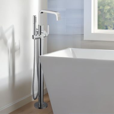Click here to see Moen S578 Moen Cambium Freestanding Tub Filler with Single-Function Handheld Shower, 1.75 GPM, 6 GPM, WaterSense Shower, ADA, Chrome - S578