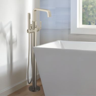 Click here to see Moen S578BN Moen Cambium Freestanding Tub Filler with Single-Function Handheld Shower, 1.75 GPM, 6 GPM, WaterSense Shower, ADA, Brushed Nickel - S578BN