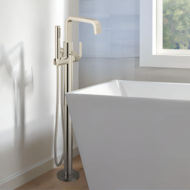 Click here to see Moen S578NLBN Moen Cambium Freestanding Tub Filler with Single-Function Handheld Shower, 1.75 GPM, 6 GPM, WaterSense Shower, ADA, Polished Nickel/ Brushed Nickel - S578NLBN