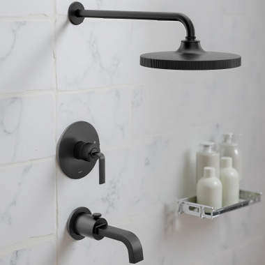 Click here to see Moen TS2583EPBL Moen Cambium Tub and Shower Trim, Posi-Temp, M-PACT, ADA, WaterSense, 1.75 GPM, Matte Black - TS2583EPBL