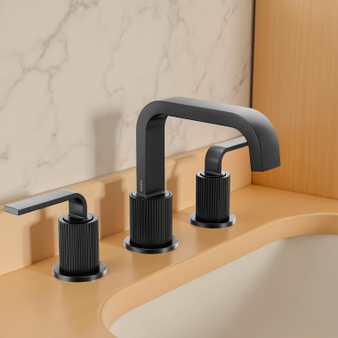 Click here to see Moen TVS5758BL Moen Cambium Two-Handle Widespread Bathroom Faucet, Duralast, M-Pact, ADA, WaterSense, 1.2 GPM, Matte Black - TVS5758BL
