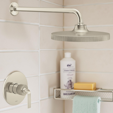 Click here to see Moen UTS3582EPNLBN Moen Cambium M-CORE 3-Series Single-Handle Shower Only Trim, 1.75 GPM, WaterSense, ADA, Brushed Nickel/Polished Nickel - UTS3582EPNLBN