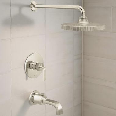 Click here to see Moen UTS3583EPNLBN Moen Cambium M-CORE 3-Series Single-Handle  Tub/shower Trim, 1.75 GPM, WaterSense, ADA, Brushed Nickel/Polished Nickel - UTS3583EPNLBN