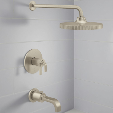 Click here to see Moen UTS4583EPBN Moen Cambium M-CORE 4-Series Tub and Shower Trim with Two Lever Handles,1.75 GPM, Brushed Nickel - UTS4583EPBN