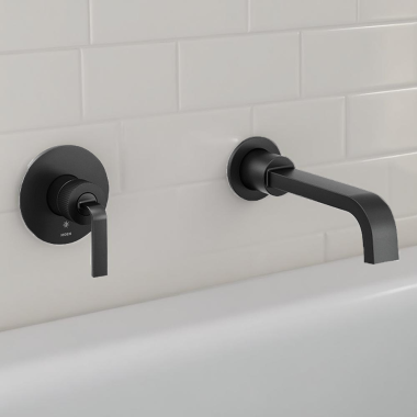 Click here to see Moen WTS574BL Moen Cambium One-Handle Wall Mount Tub Filler, 8 GPM, Matte Black - WTS574BL