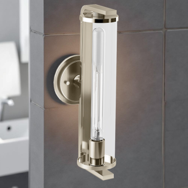 Click here to see Moen YB0657NLBN Moen Cambium One Globe Bath Light, Small, ETL, Steel/Glass, 120V, 100W, Polished Nickel/Brushed Nickel - YB0657NLBN