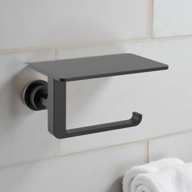 Click here to see Moen YB0689BL Moen Cambium Toilet Paper Holder With Shelf, Matte Black - YB0689BL 
