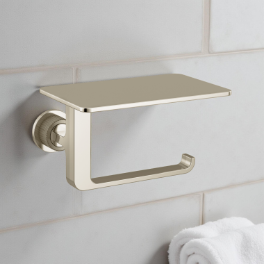 Click here to see Moen YB0689NLBN Moen Cambium Toilet Paper Holder With Shelf, Brushed Nickel/Polished Nickel - YB0689NLBN