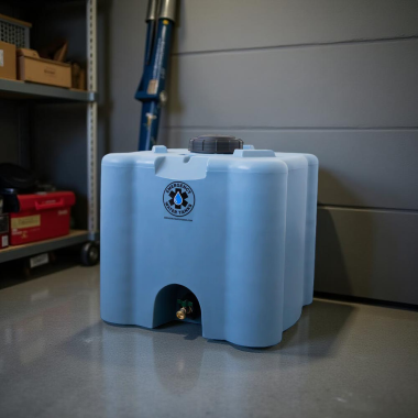 Click here to see  40-EWT-0001 EWT 30-Gallon Emergency Water Storage Tank – Stackable, Roto-Molded, Top-Filling with Brass Spigot - 40-EWT-0001