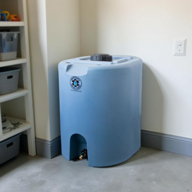 Click here to see  40-EWT-0002 EWT 55-Gallon Emergency Water Storage Tank – Stackable, Roto-Molded, Top-Filling with Brass Spigot - 40-EWT-0002