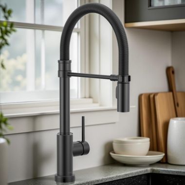 Click here to see Delta 9659TL-BL-DST Delta Trinsic Pull-Down Single-Hole Kitchen Faucet with Touch2O, Magnetic Docking, ADA, 1.8 GPM, Matte Black - 9659TL-BL-DST