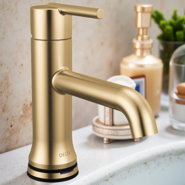 Click here to see Delta 559TLF-CZMPU Delta Trinsic Touchless One Handle Lavatory Faucet with Metal Pop-Up, 1.2 GPM, Lever Handle, ADA, Champagne Bronze - 559TLF-CZMPU