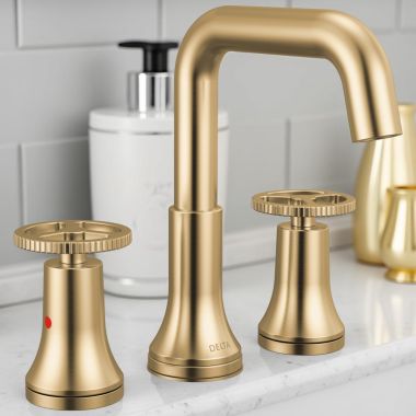 Click here to see Delta 35547-CZMPU-DST Delta Trinsic Two-Handle Bathroom Faucet with Metal Pop-Up, 1.2 GPM, DIAMOND Seal, Wheel Handles, Champagne Bronze - 35547-CZMPU-DST