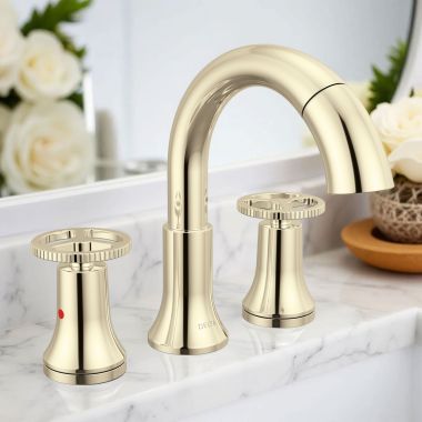 Click here to see Delta 3558-PNPD-DST Delta Trinsic Two-Handle Pull-Down Widespread Bathroom Faucet with MagnaTite Magnetic Docking, 1.2 GPM, Polished Nickel - 3558-PNPD-DST