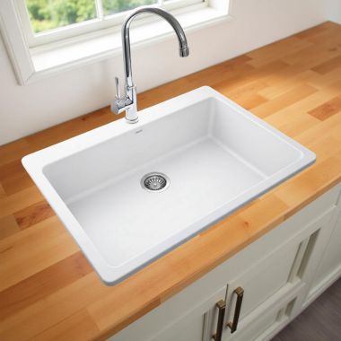 Click here to see Blanco 442559 Blanco Corence 33” Bowl Kitchen Sink, Dual-Mount, Silgranit, White - 442559