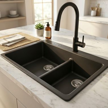 Click here to see Blanco 442564 Blanco Corence 33” Double Bowl Kitchen Sink with Silgrannit Surface, Dual-Mount, Anthracite - 442564
