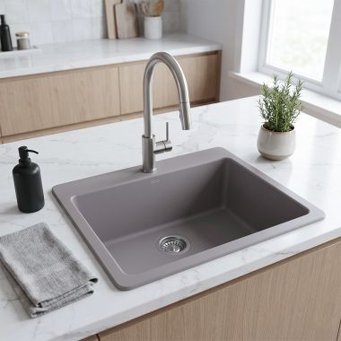 Click here to see Blanco 442570 Blanco Corence 24” Single Bowl Kitchen Sink with SILGRANIT Surface, Dual-Mount, Metallic Gray - 442570
