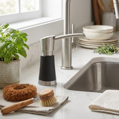 Click here to see BLANCO 442902 Blanco Artona Soap Dispenser, 12 Oz, Steel/Coal Black - 442902
