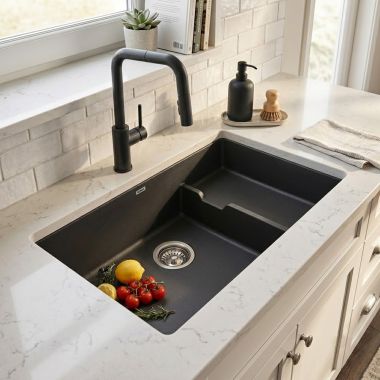 Click here to see BLANCO 442934 Blanco Precis Cascade SILGRANIT Undermount Sink, Coal Black - 442934