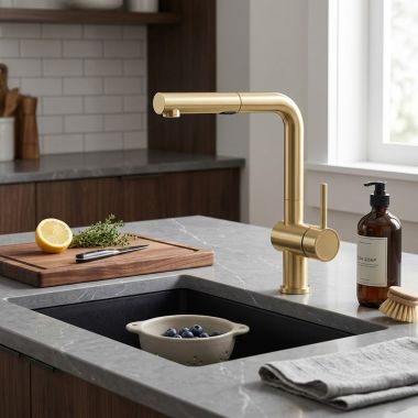 Click here to see  526686 Blanco Linus Two Function Pull-Out Kitchen Faucet, Silgranit, 1.5 GPM, Lever Handle, Satin Gold - 526686