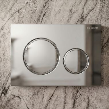Click here to see Geberit 115.882.KH.1 Geberit Sigma20 Dual-Flush Round Actuator Plate For Concealed Tanks, Matte Chrome Accent, Polished Chrome - 115.882.KH.1