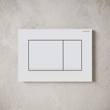 Click here to see Geberit 115.883.01.1 Geberit Sigma20 Dual-Flush Square Actuator Plate For Concealed Tanks, Glossy White Accent, Matte White - 115.883.01.1