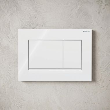 Click here to see Geberit 115.883.11.1 Geberit Sigma20 Dual-Flush Square Actuator Plate For Concealed Tanks, Matte White Accent, Glossy White - 115.883.11.1
