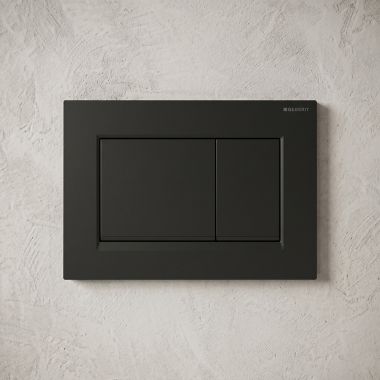 Click here to see Geberit 115.883.16.1 Geberit Sigma20 Dual-Flush Square Actuator Plate For Concealed Tanks, Glossy Black Accent, Matte Black - 115.883.16.1