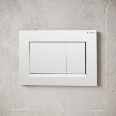 Click here to see Geberit 115.883.JQ.1 Geberit Sigma20 Dual-Flush Square Actuator Plate For Concealed Tanks, Polished Chrome Accent, Matte Chrome - 115.883.JQ.1