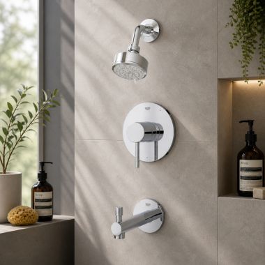 Click here to see Grohe 1024980000 Grohe Concetto Series Pressure Balance Tub and Shower Trim Set, 1.75 GPM, Chrome - 1024980000