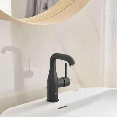 Click here to see Grohe 234852431 GROHE Essence 1.2 GPM Single-Handle S-Size Bathroom Faucet, Solid Brass, Matte Black - 234852431
