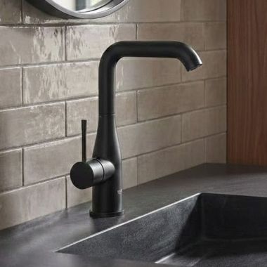 Click here to see Grohe 234862431 GROHE Essence 1.2 GPM Single-Handle L-Size Bathroom Faucet, Solid Brass, Matte Black - 234862431