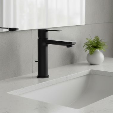 Click here to see Grohe 23794243A GROHE Lineare 1.2 GPM S-Size Single-Handle Bathroom Faucet with Pop-Up Drain, Matte Black - 23794243A