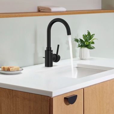 Click here to see  321382431 GROHE CONCETTO Single Hole Single-Handle L-Size Bathroom Faucet, 1.2 GPM, Matte Black - 321382431 