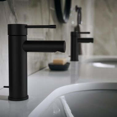 Click here to see Grohe 322162431 GROHE Essence Single Hole Bathroom Faucet with Pop-Up Drain Assembly, 1.2 GPM, Matte Black - 322162431 