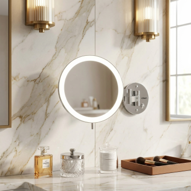 Click here to see  5M0008WLUT76 Robern Round Magnification Mirror with Integrated Light, Wall-Mounted, Chrome - 5M0008WLUT76