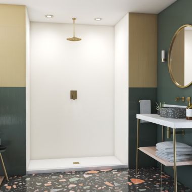 Click here to see Swanstone SMMK963636.010 SWANSTONE SMMK963636.010 WHT 36 x 36 x 96 SWANSTONE SMOOTH GLUE UP SHWR WALL KIT