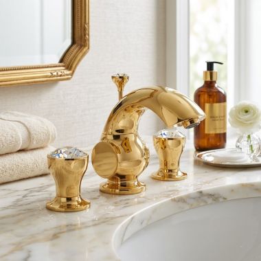 Click here to see JOERGER 605.30.300.040 Jorger Palazzo Crystal Two-Handle Widespread Lavatory Faucet, 1.2 GPM, Sunshine - 605.30.300.040