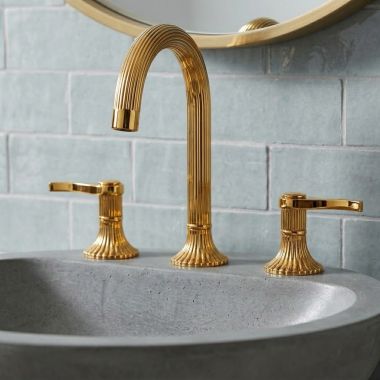 Click here to see JOERGER 637.30.305.020 Jorger Cronos Two-Handle Widespread Lavatory Faucet, Lever Handles, Gold - 637.30.305.020