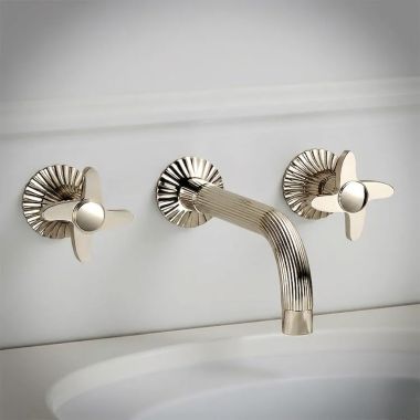 Click here to see JOERGER 637.30.360.035 Jorger Cronos Two-Handle Wall Mount Lavatory Faucet Trim, Cross Handles, Polished Nickel - 637.30.360.035