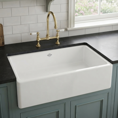 Click here to see  MS3318WH Rohl Shaws Classic Modern Apron Front Fireclay Kitchen Sink, White - MS3318WH