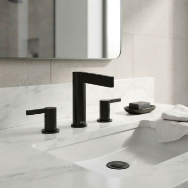 Click here to see Rohl PX08BK Rohl Paradox Two-Handle Widespread Lavatory Faucet with Push Drain, 1.2 GPM, Quick Connect, Lever Handles, Black - PX08BK 
