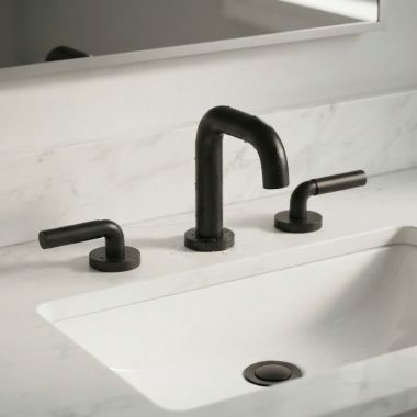 Click here to see Rohl RUSQ08LBK Rohl Riu Two-Handle Widespread Lavatory Faucet with Push Drain, 1.2 GPM, Ceramic Cartridge, Matte Black - RUSQ08LBK