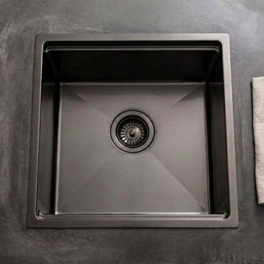 Click here to see Hamat NER-1516BW Hamat Nero 16 Gauge Undermount PVD Single Bowl Prep/Bar Sink, Black Stainless - NER-1516BW