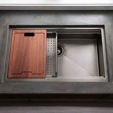 Click here to see Hamat NER-3218SW Hamat Nero 18 Gauge Undermount PVD Single Bowl Workstation Kitchen Sink, Black Stainless - NER-3218SW