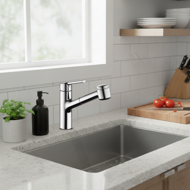 Click here to see KWC 10.211.033.000 KWC Luna Single-Handle Pull-Out Kitchen Faucet, 1.8 GPM, Chrome - 10.211.033.000